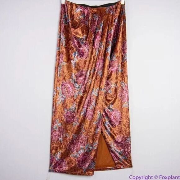 New! Free People Poets Velvet Sarong Skirt in Rust Combo, XS - Picture 2 of 15